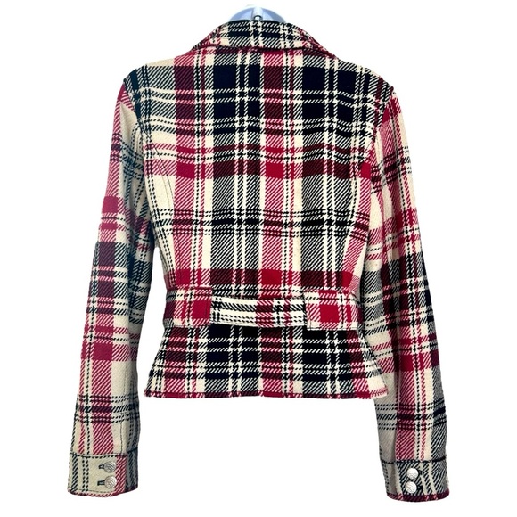 Express Y2K Red White Black Plaid Wool Blend Jacket M Belted Preppy Clueless - Picture 6 of 11